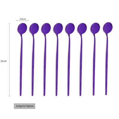 Set de tacâmuri din oțel inoxidabil, 8 buc., lingură de gheață cu mâner lung, cafea, ceai, set de tacâmuri, instrumente de bucătărie, set de tacâmuri