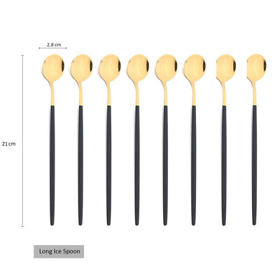 Set de tacâmuri din oțel inoxidabil, 8 buc., lingură de gheață cu mâner lung, cafea, ceai, set de tacâmuri, instrumente de bucătărie, set de tacâmuri