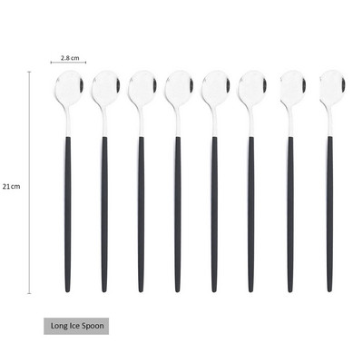 Set de tacâmuri din oțel inoxidabil, 8 buc., lingură de gheață cu mâner lung, cafea, ceai, set de tacâmuri, instrumente de bucătărie, set de tacâmuri