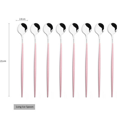 Set de tacâmuri din oțel inoxidabil, 8 buc., lingură de gheață cu mâner lung, cafea, ceai, set de tacâmuri, instrumente de bucătărie, set de tacâmuri