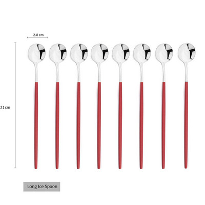 Set de tacâmuri din oțel inoxidabil, 8 buc., lingură de gheață cu mâner lung, cafea, ceai, set de tacâmuri, instrumente de bucătărie, set de tacâmuri