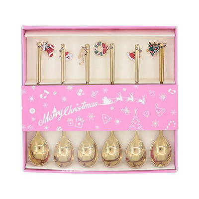 Linguriță de cafea din oțel inoxidabil 6 buc. Lingurite de copt cu lapte praf de Crăciun G2AB