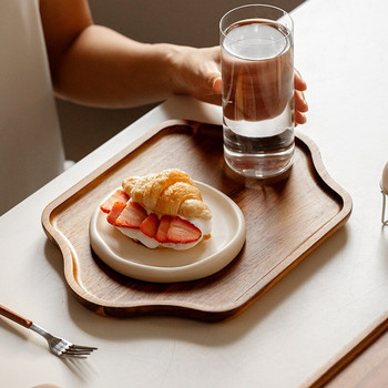 Японски бамбуков дървен осмоъгълен поднос за чай Масивна дървена торта Десертна чиния за сервиране Кунг-фу поднос за чаша чай Чинии за домашен хотел