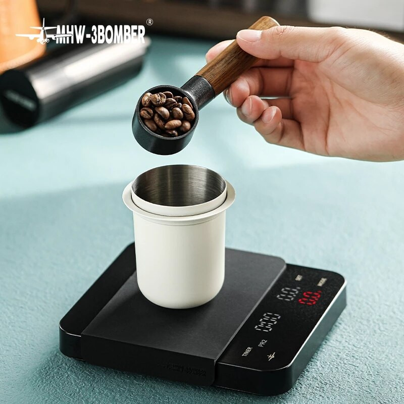 MIO odmerka na kávu, odmerka na espresso 8g z nehrdzavejúcej ocele a masívneho dreva, náradie na baristu, príslušenstvo, lyžička na latte a cappuccino