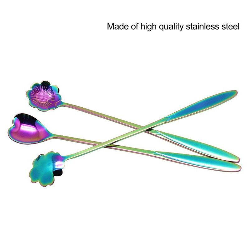 8 бр. Комплект лъжици за цветя, 2 цветни чаени лъжички от неръждаема стомана с различни размери Лъжица за разбъркване на кафе Rainbow