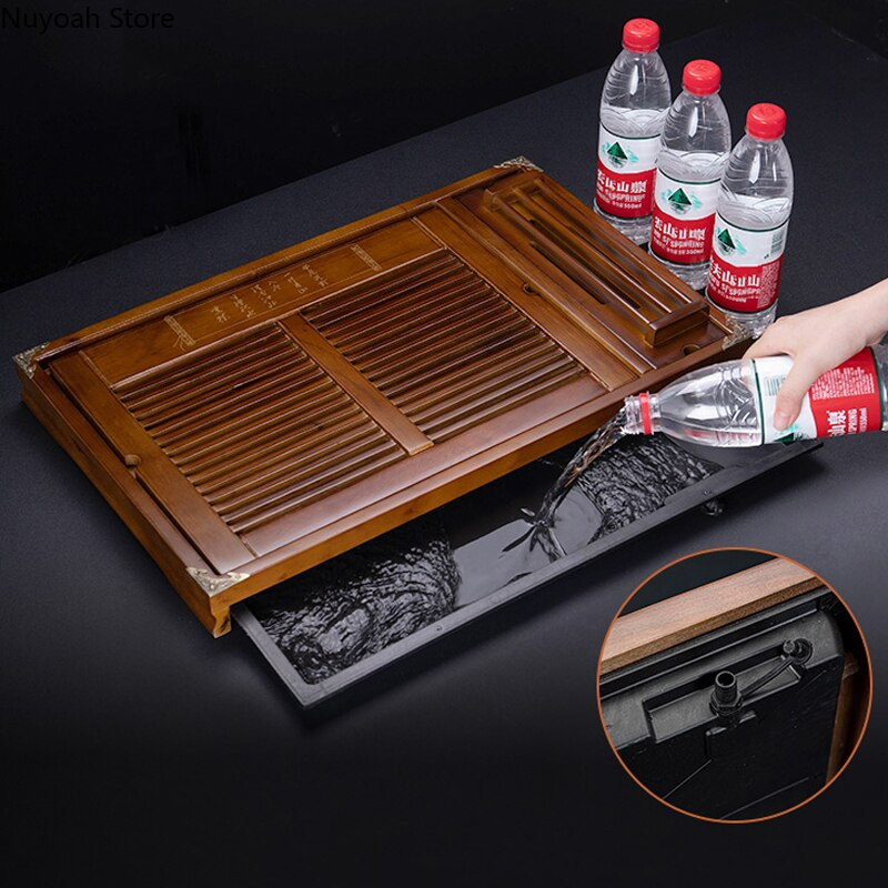 Kínai tömörfa teatálca lefolyó háztartási Kung Fu teáskészlet teástálca tároló kellékek nappali dohányzóasztal dekoráció