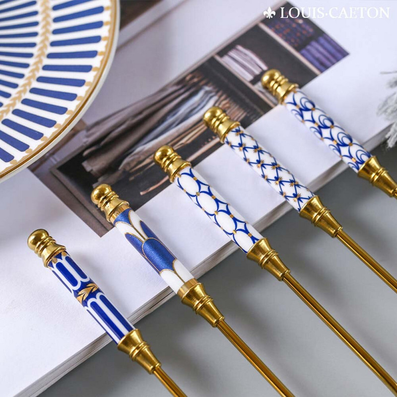 Elegantná keramická lyžička na miešanie kávy, dlhá rukoväť, brilantná lyžička na zmrzlinu, pozlátená dezertná lyžička, riad z nehrdzavejúcej ocele
