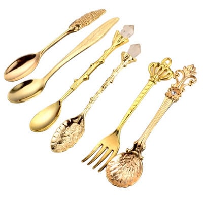 6 бр./компл. Вилица за кафе Vintage Кухненски плодове Издълбани Royal Spoons prikkers Style Spoons Метална вилица Аксесоари Мини десерт