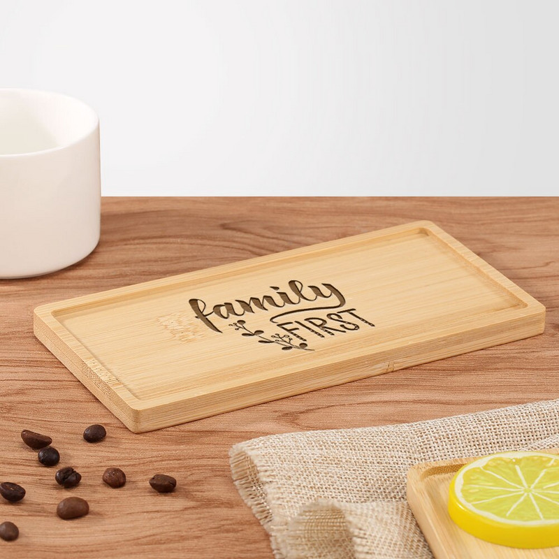 Subtire din lemn de bambus dreptunghiular Tava de desert personalizabila gravata logo/text personalizat