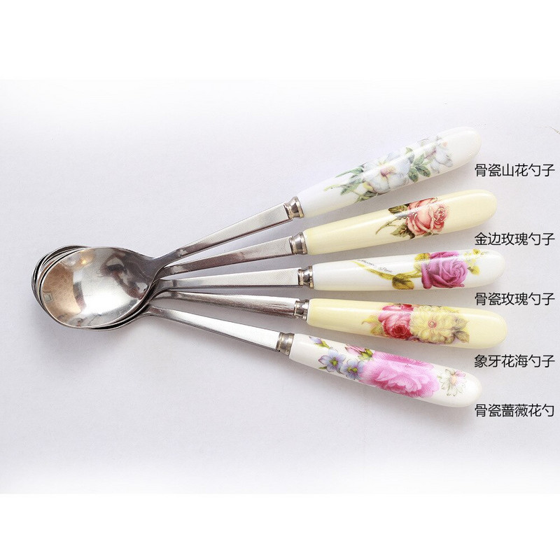 5Pcs/Set Keramička drška od nehrđajućeg čelika Žličica za čaj Kreativna žličica za kavu Žličica za med i sladoled Mala žličica za čaj 15 cm