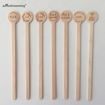 100 τμχ Αρχικά ονόματος Ημερομηνία χαραγμένο Μίνι κουτάλια μιας χρήσης Κοκτέιλ πάρτι Stir Sticks Για Διακόσμηση Επιτραπέζιου Αρραβώνα γάμου