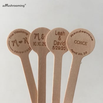 100 τμχ Αρχικά ονόματος Ημερομηνία χαραγμένο Μίνι κουτάλια μιας χρήσης Κοκτέιλ πάρτι Stir Sticks Για Διακόσμηση Επιτραπέζιου Αρραβώνα γάμου