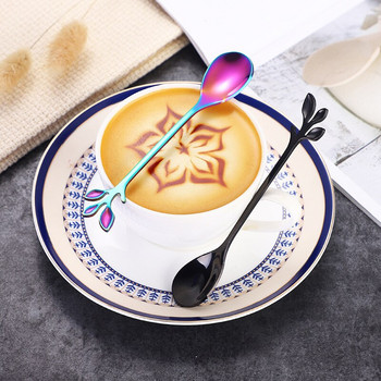 12PCS Mini Leaves Coffee Spoon Лъжица за разбъркване Креативна чаена лъжица Комплект прибори от неръждаема стомана Коледен подарък за Dropshipping