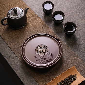 Бамбукова поднос за чай в японски стил Съхранение на вода Подложка за чайник Поднос за чай Съхранение на вода Малък сервиз за чай Чаена церемония Прибори маса за чай