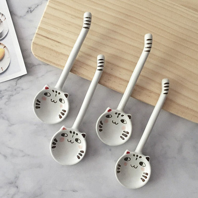 4 kom. Kreativni mačkasti oblik Čaj Kava Keramička žlica Šećer Sladoled Žlica za miješanje Žličice za miješanje Posuđe