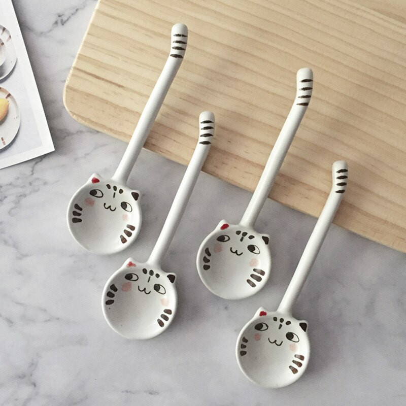 4 kom. Kreativni mačkasti oblik Čaj Kava Keramička žlica Šećer Sladoled Žlica za miješanje Žličice za miješanje Posuđe