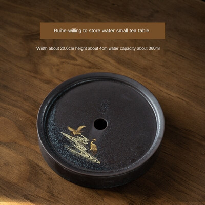 Keramička ladica za čaj Mali dvoslojni spremnik vode Vrsta ladice za suhi izliveni čaj Japanski okrugli stol za čaj Tanjurić stolna ladica