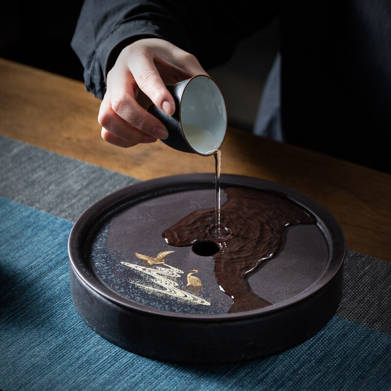 Keramička ladica za čaj Mali dvoslojni spremnik vode Vrsta ladice za suhi izliveni čaj Japanski okrugli stol za čaj Tanjurić stolna ladica