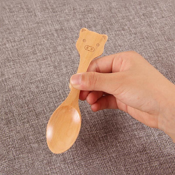 4 бр. котка животно дърво кухненски прибор за готвене инструмент супа чаена лъжица прибори за хранене Направи си сам лъжичка за готвене дървена вечеря храна лъжици