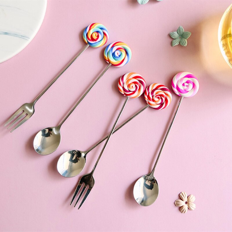 Miela ledinukų šakutė ir šaukštas 304 nerūdijančio plieno desertinė šakutė šaukštelis mažas šaukštelis kavos šaukštelis vaisių šakutė Kavos priedai