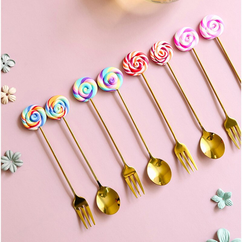 Miela ledinukų šakutė ir šaukštas 304 nerūdijančio plieno desertinė šakutė šaukštelis mažas šaukštelis kavos šaukštelis vaisių šakutė Kavos priedai