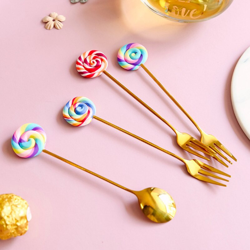 Miela ledinukų šakutė ir šaukštas 304 nerūdijančio plieno desertinė šakutė šaukštelis mažas šaukštelis kavos šaukštelis vaisių šakutė Kavos priedai