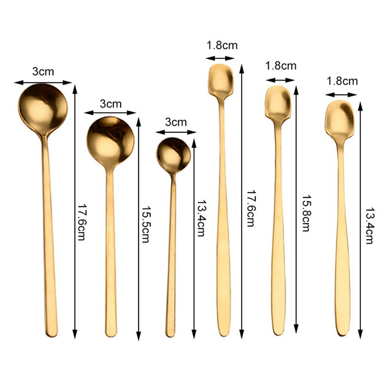12 vnt / rinkinys Prabangus kavos šaukštas Nerūdijantis plienas Auksinis Mini šaukštelis Cukraus Desertinis Šaukštelis Ledų Sriubos Šaukštelis Virtuvės reikmenys