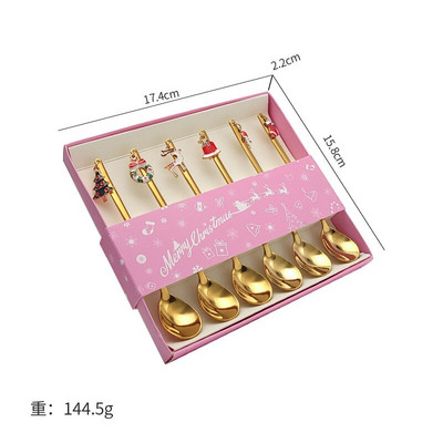 6kom žlica za kavu Žličice za miješanje Žlice za miješanje Žlica od nehrđajućeg čelika Set kutija za božićne darove Ukrasi za stol za zabave Žličica za kavu