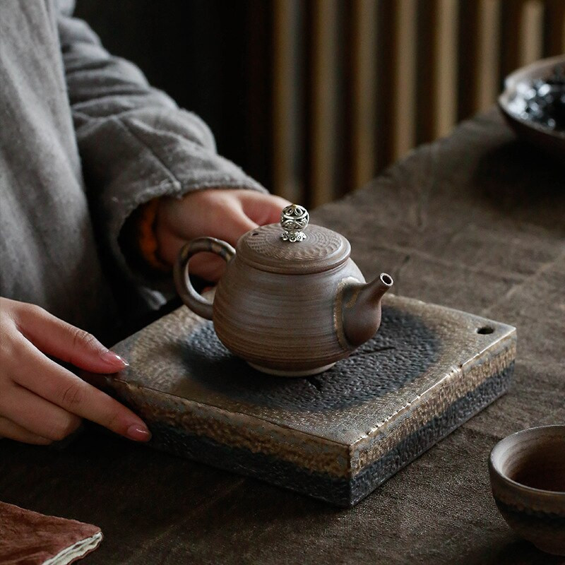 Kerámia edények és a japán cserépfazék csapágyas edény száraz izzótárcsával, kézikönyv Retro négyzet alakú vízszáraz izzó teaszertartási tálca