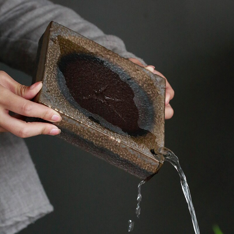 Kerámia edények és a japán cserépfazék csapágyas edény száraz izzótárcsával, kézikönyv Retro négyzet alakú vízszáraz izzó teaszertartási tálca