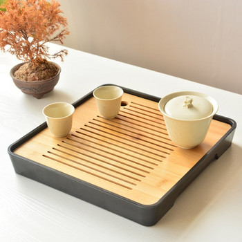 Бамбукова меламинова поднос за чай Японски кунг-фу комплект за чай Съхранение на вода Маса за чай Поднос за чай Пътуваща бамбукова поднос за чай Керамична поднос за чай