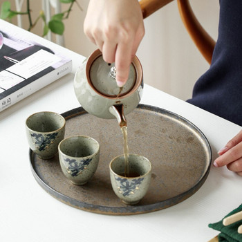 Rust Glaze Dry-Bulb Disk Pottery Kung Fu Tea Water Circular Tea Pot Bearing Pot Torr Δίσκος τσαγιού Τελετή τσαγιού κινέζικο τραπέζι τσαγιού