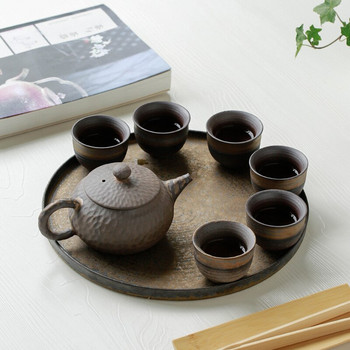 Rust Glaze Dry-Bulb Disk Pottery Kung Fu Tea Water Circular Tea Pot Bearing Pot Torr Δίσκος τσαγιού Τελετή τσαγιού κινέζικο τραπέζι τσαγιού