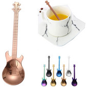 7-dielna sada gitarových lyžičiek, sada nerezových čajových lyžičiek a jedálenských lyžíc, dezertné lyžičky na kávu a cukor na zmrzlinu a mliečny kokteil.