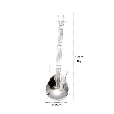 7-dielna sada gitarových lyžičiek, sada nerezových čajových lyžičiek a jedálenských lyžíc, dezertné lyžičky na kávu a cukor na zmrzlinu a mliečny kokteil.