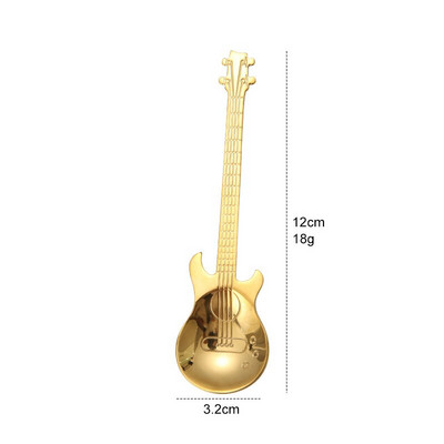 7-dielna sada gitarových lyžičiek, sada nerezových čajových lyžičiek a jedálenských lyžíc, dezertné lyžičky na kávu a cukor na zmrzlinu a mliečny kokteil.