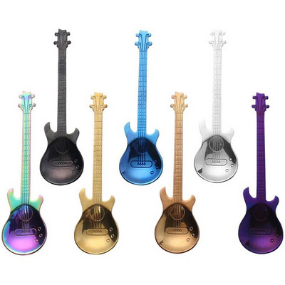 7-dielna sada gitarových lyžičiek, sada nerezových čajových lyžičiek a jedálenských lyžíc, dezertné lyžičky na kávu a cukor na zmrzlinu a mliečny kokteil.