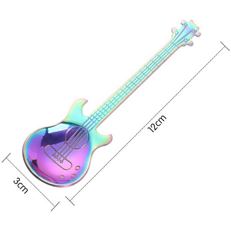 7-dielna sada gitarových lyžičiek, sada nerezových čajových lyžičiek a jedálenských lyžíc, dezertné lyžičky na kávu a cukor na zmrzlinu a mliečny kokteil.