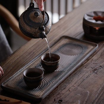 Поднос Ръчна реколта позлатен диск с чаена чинийка Керамична обикновена поднос с сух лук с вода Китайска маса за чай Поднос за чаена церемония