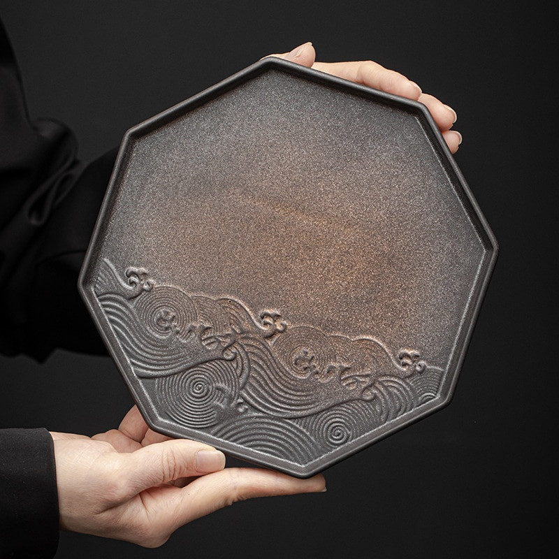 Japoniškas paauksuotas geležies glazūra Bambuko arbatos padėklas Keraminis puodo laikiklio laikiklis Pagalbinis arbatos staliukas Mažas arbatos padėklas Vaisių padėklas arbatos pyrago padėklas