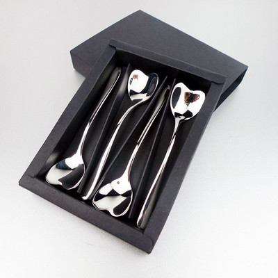 Кафена лъжица във формата на сърце Десертна захар Лъжици за разбъркване Чаена лъжичка Сервизи Кухненски аксесоари от неръждаема стомана 4 бр./компл.