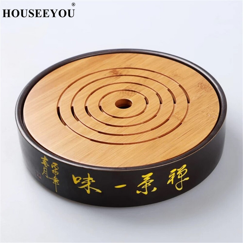 Keramikinis bambuko arbatos padėklas Nutekėjimas Vandens laikymas Kung Fu arbatos rinkinys Kambario lenta Drenavimo stalas Kinų arbatos puodelio ceremonijos įrankiai Arbatos rinkinys