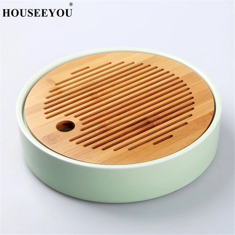 Keramikinis bambuko arbatos padėklas Nutekėjimas Vandens laikymas Kung Fu arbatos rinkinys Kambario lenta Drenavimo stalas Kinų arbatos puodelio ceremonijos įrankiai Arbatos rinkinys