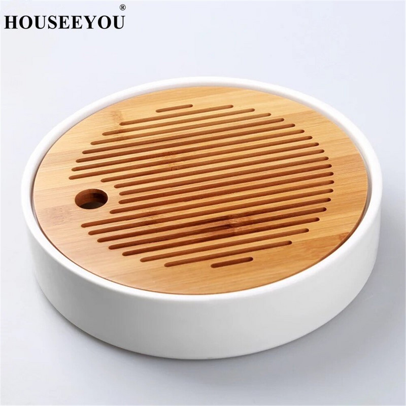 Keramikinis bambuko arbatos padėklas Nutekėjimas Vandens laikymas Kung Fu arbatos rinkinys Kambario lenta Drenavimo stalas Kinų arbatos puodelio ceremonijos įrankiai Arbatos rinkinys