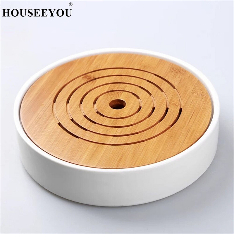 Keramikinis bambuko arbatos padėklas Nutekėjimas Vandens laikymas Kung Fu arbatos rinkinys Kambario lenta Drenavimo stalas Kinų arbatos puodelio ceremonijos įrankiai Arbatos rinkinys