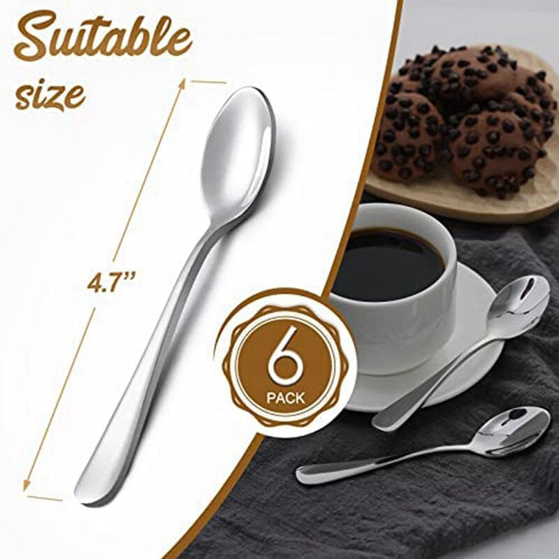 Nová 6-dielna lyžička na espresso, mini lyžička na kávu z nehrdzavejúcej ocele s priemerom 4,7 palca, lyžička na dezert