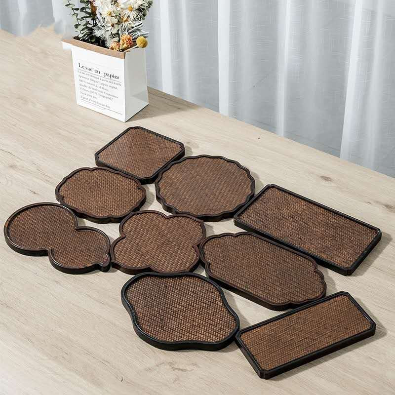 Sunkus bambuko arbatos stalo padėklas Bambuko kilimėlis Bambuko kilimėlis lėkštė Zen puodo padėklas Buitinis mažas arbatos padėklas arbatos rinkinys serviravimo padėklai Kavos padėklas