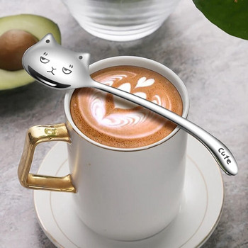 Νέο Cute Cat Coffee Poon 304 Inox ατσάλι Cat Spoon Teaspoon Long Handle Flatware Gift Επιτραπέζια σκεύη Αξεσουάρ καφέ