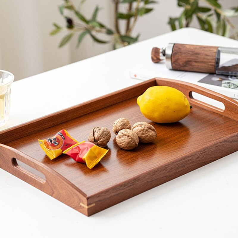 Tavă dreptunghiulară din lemn de bambus pentru ceai Tavă din lemn masiv Tavi pentru ceai de ceai Tavă cu suport Tavă din lemn pentru cină pentru hotel Tavă de depozitare Veselă