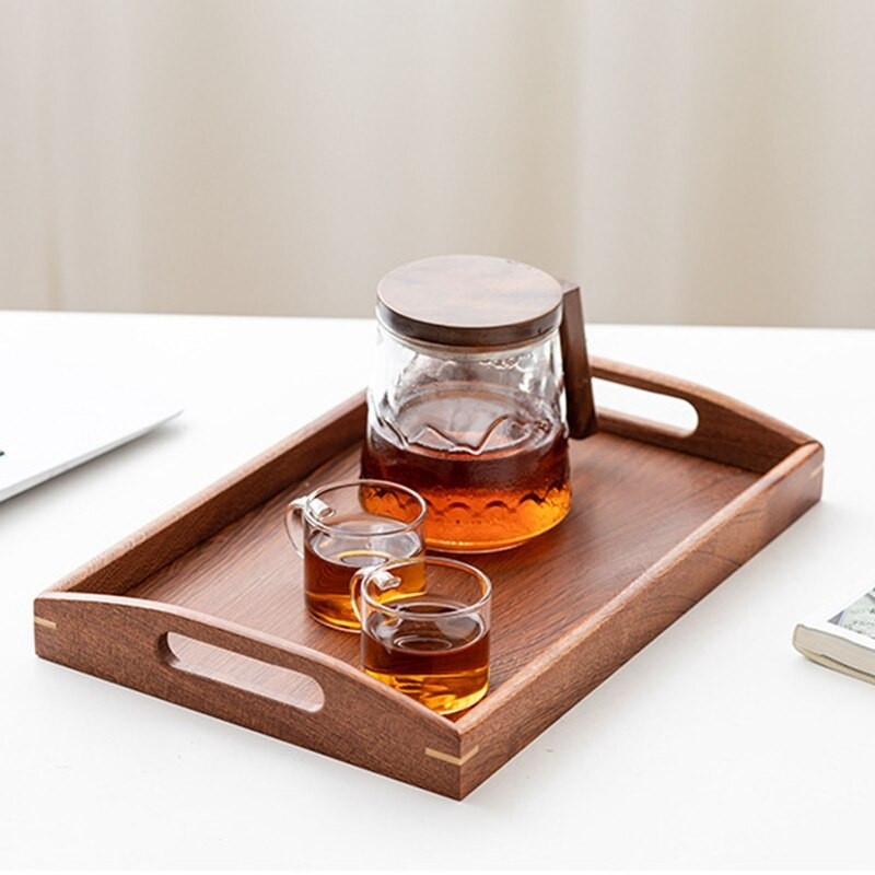 Tavă dreptunghiulară din lemn de bambus pentru ceai Tavă din lemn masiv Tavi pentru ceai de ceai Tavă cu suport Tavă din lemn pentru cină pentru hotel Tavă de depozitare Veselă